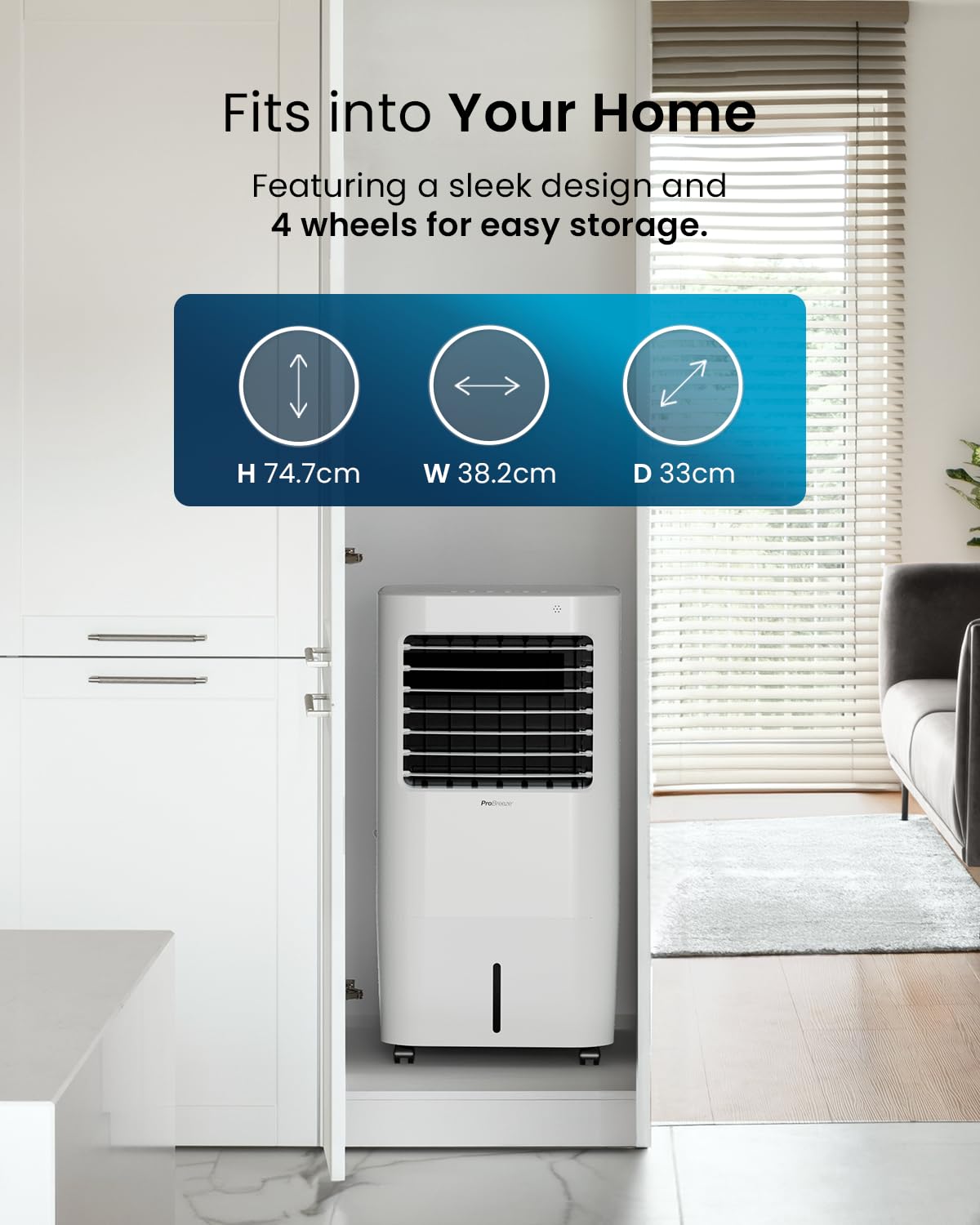 Pro Breeze 4-in-1 Air Cooler with 10 Litre Capacity, Remote Control, 3 Fan Speeds & LED Display. Powerful Evaporative Air Cooler
