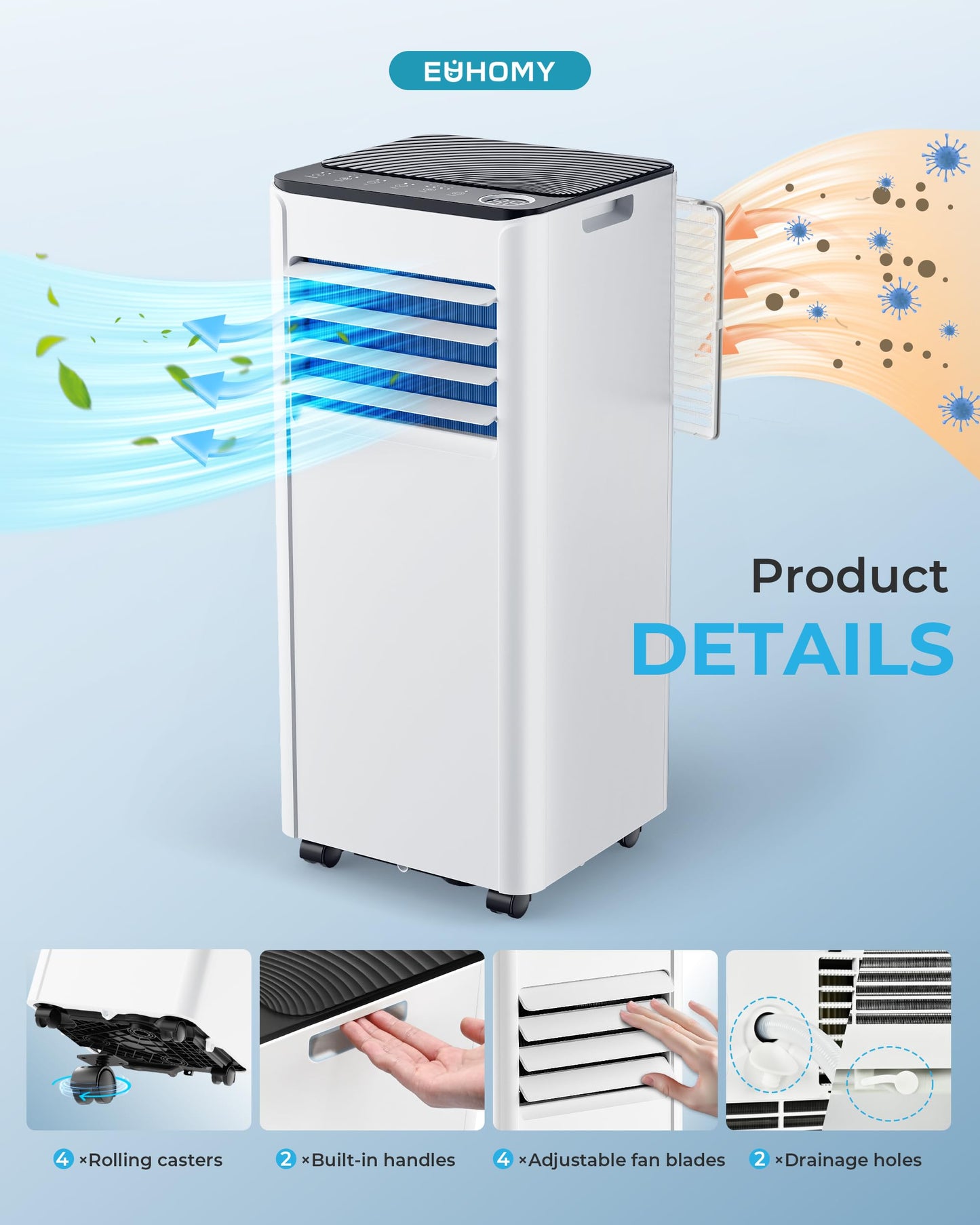 Air Conditioning Unit - Portable Air Conditioner 9000 BTU, 4-in-1 Energy Efficient Cooling & Dehumidifier, Quiet Operation