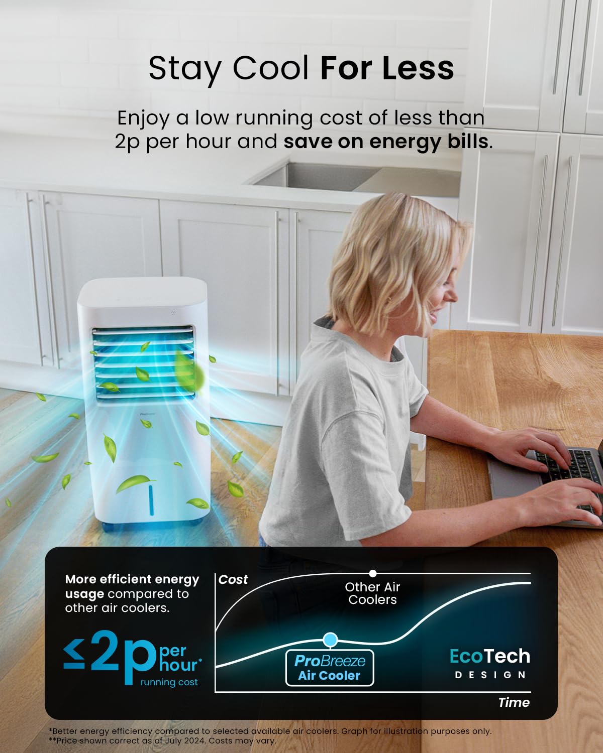 Pro Breeze 4-in-1 Air Cooler with 10 Litre Capacity, Remote Control, 3 Fan Speeds & LED Display. Powerful Evaporative Air Cooler