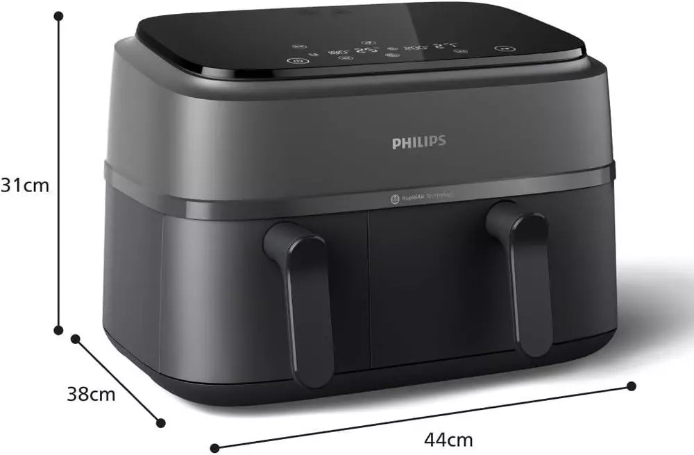 Philips Dual Basket Air Fryer (Na350/00) 9L  2-Drawer Design 1500w – Black